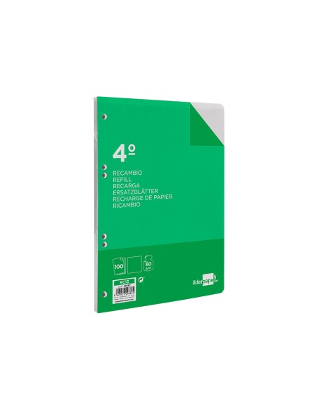 Recambio liderpapel cuarto 100 hojas 60g/m2 liso sin margen 6 taladros