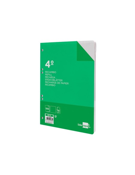 Recambio liderpapel cuarto 100 hojas 60g/m2 liso sin margen 6 taladros