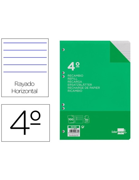 Recambio liderpapel cuarto 100 hojas 60g/m2...