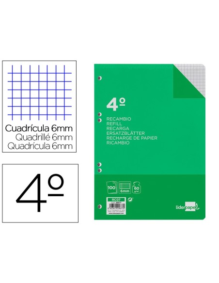 Recambio liderpapel cuarto 100 hojas 60g/m2...