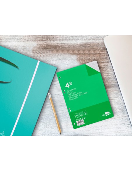 Recambio liderpapel cuarto 100 hojas 60g/m2 cuadro 4mm con margen 6 taladros