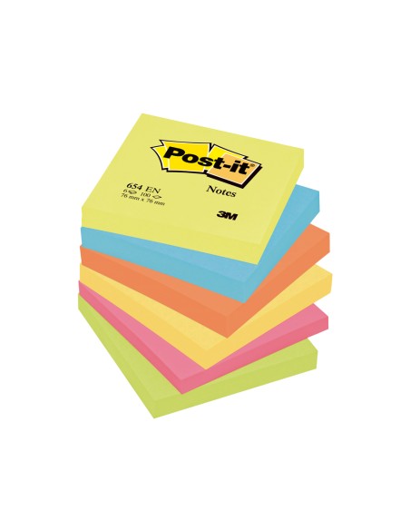 Bloc de notas adhesivas quita y pon post-it 76x76 mm neon pack de 6 blocs surtido