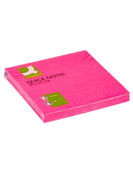 Bloc de notas adhesivas quita y pon q-connect 76x76 mm rosa neon 80 hojas