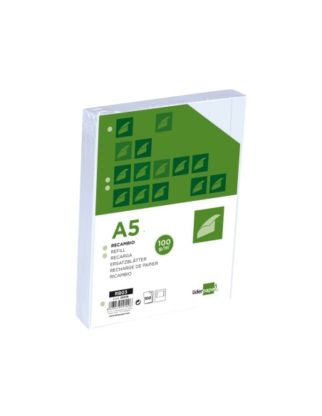 Recambio liderpapel a5 100h 100g/m2 liso doble margen6 taladros
