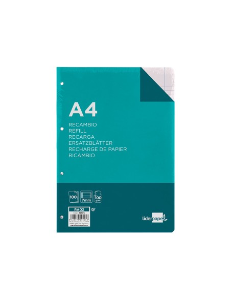 Recambio liderpapel a4 100 hojas 100g/m2 horizontal con doble margen 4 taladros