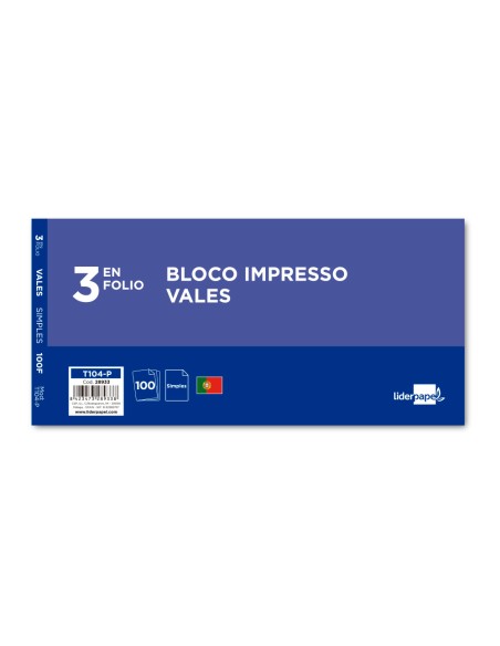 Talonario liderpapel vales tres en folio 104 texto en portugues