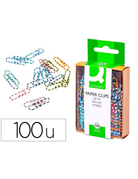 Clips colores rayados q-connect 28 mm caja de...