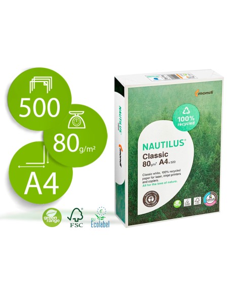 Papel fotocopiadora nautilus din a4 80 gramos paquete de 500 hojas 100% reciclado