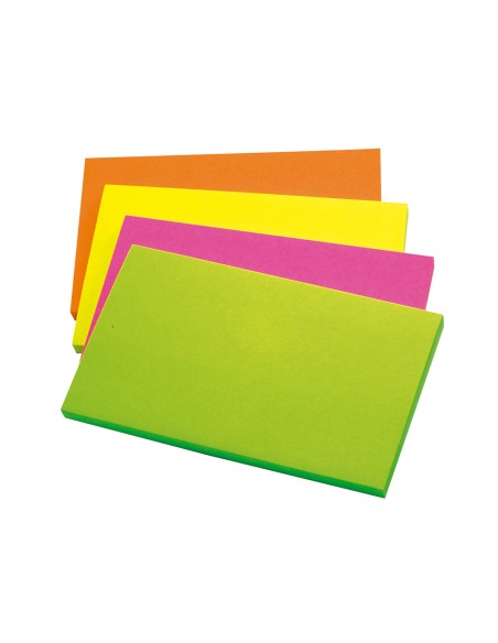 Bloc de notas adhesivas quita y pon q-connect 127x76 mm con 100hojas fluorescentes pack de 12 -surtidas en 4 colores