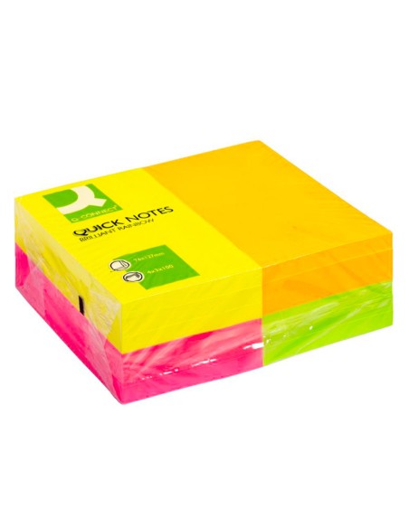 Bloc de notas adhesivas quita y pon q-connect 127x76 mm con 100hojas fluorescentes pack de 12 -surtidas en 4 colores