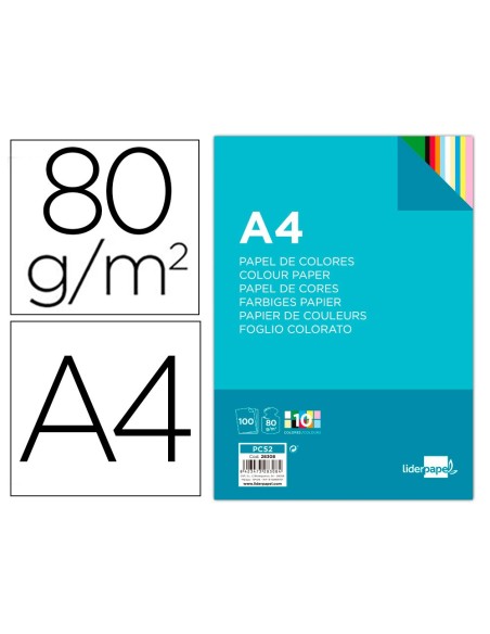 Papel color liderpapel a4 80gr 10 colores...