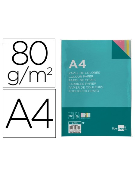 Papel color liderpapel a4 80gr 4 colores...