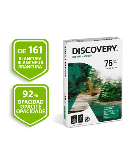 Papel fotocopiadora discovery din a4 75 gramos papel multiuso ink-jet y laser paquete de 500 hojas