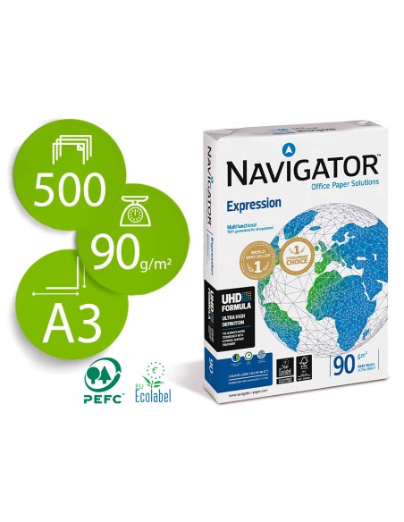 Papel fotocopiadora navigator din a3 90 gramos papel multiuso ink-jet y laser paquete de 500 hojas