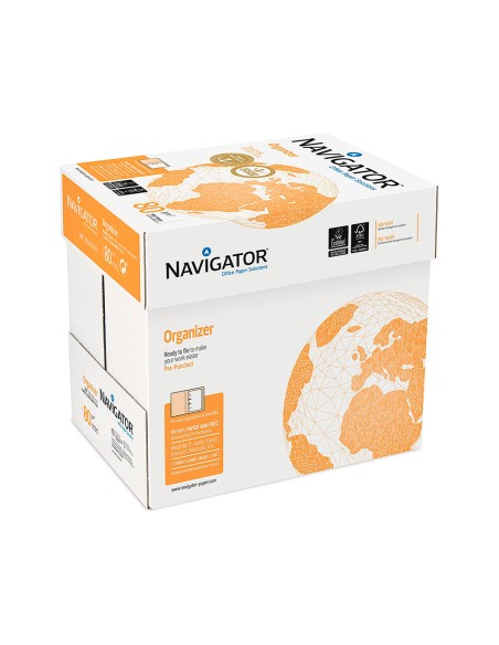 Papel fotocopiadora navigator din a4 80 gramos 4 taladros papel multiuso ink-jet y laser paquete de 500 hojas
