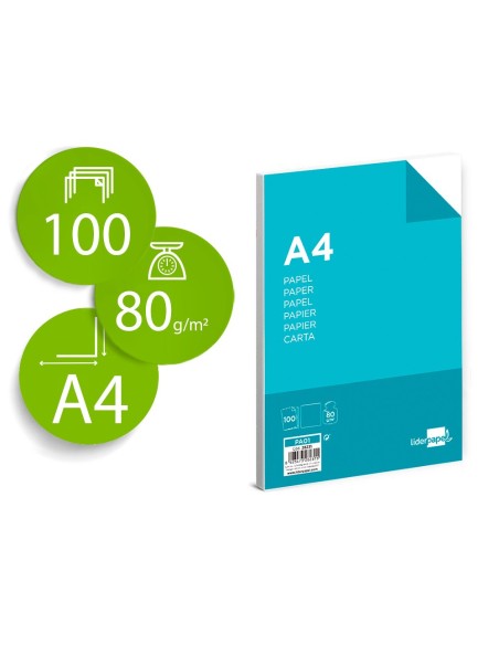 Papel liderpapel a4 80g/m2 liso paquete de 100...