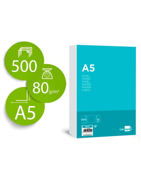 Papel liderpapel a5 80g/m2 liso paquete de 500...