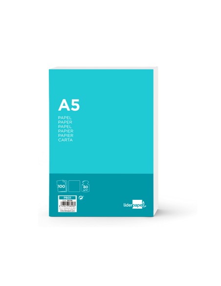 Papel liderpapel a5 80g/m2 liso paquete de 100 hojas