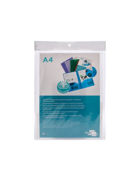 Carpeta liderpapel dossier dos bolsas canguro 45684 polipropileno din a4 transparente