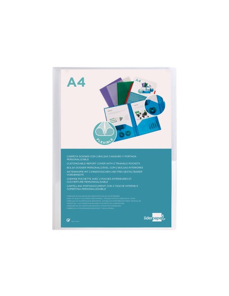 Carpeta liderpapel dossier dos bolsas canguro 45684 polipropileno din a4 transparente