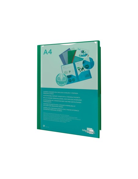 Carpeta liderpapel dossier dos bolsas canguro 45683 polipropileno din a4 verde