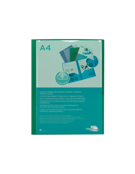 Carpeta liderpapel dossier dos bolsas canguro 45683 polipropileno din a4 verde