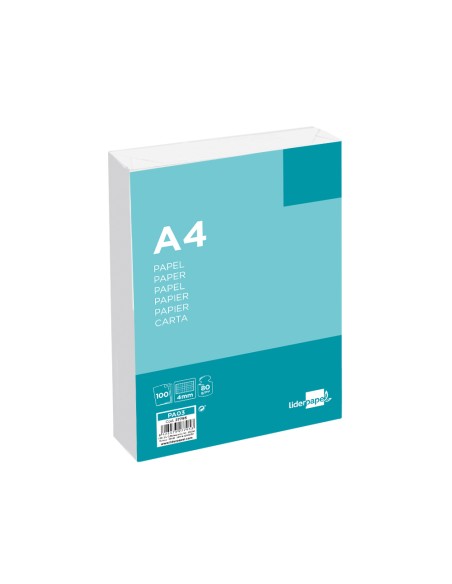 Papel liderpapel a4 80g/m2 sin taladros cuadro 4 mm paquete de 100 hojas