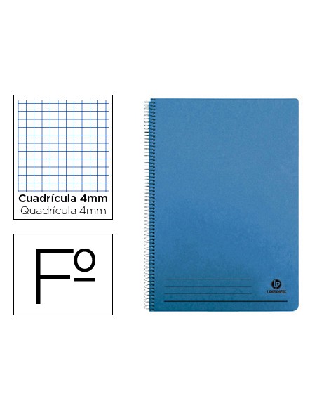 Cuaderno espiral liderpapel folio 100h cuadro 4mm tapa azul con margen 70 gr