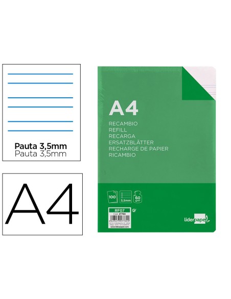 Recambio liderpapel a4 100 hojas 60g/m2pauta 4ª...