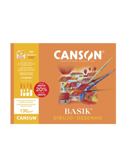 Papel dibujo basik 240x320 din a4 + 130 gr con recuadro minipack de 10 hojas