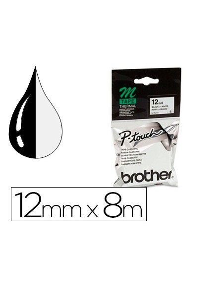 Cinta brother mk-231 blanco-negro 12mm longitud...