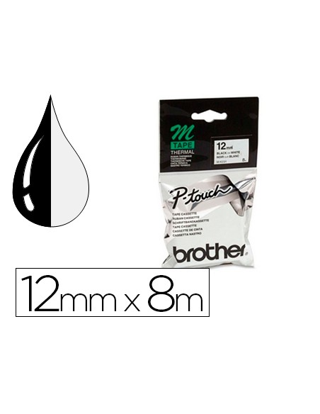 Cinta brother mk-231 blanco-negro 12mm longitud 8 mt