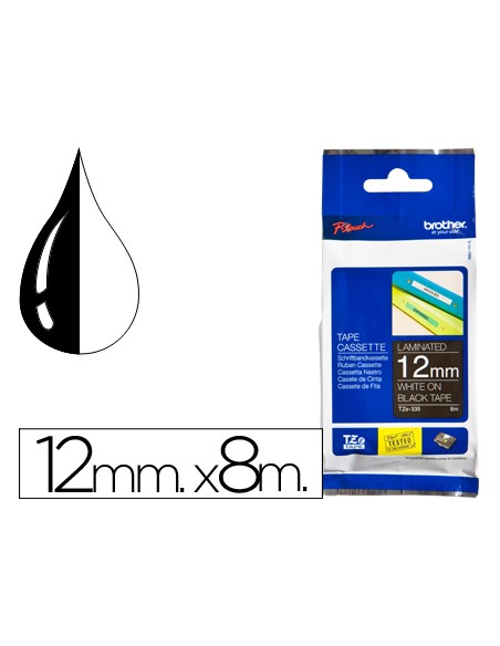 Cinta brother tze335 negro-blanco 12mm longitud 8mts
