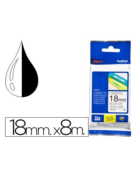 Cinta brother tze241 blanco-negro 18mm longitud...