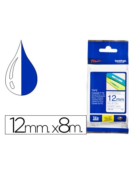 Cinta brother tze233 blanco-azul 12mm longitud...