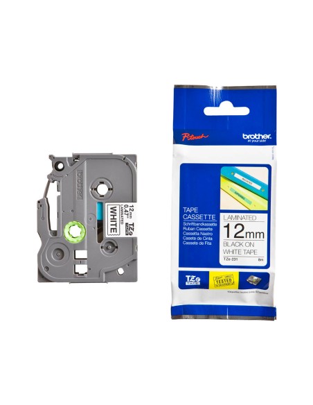 Cinta brother tze-231 blanco-negro 12mm longitud 8 mt