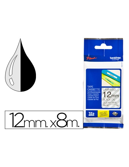 Cinta brother tze131 transparente-negro 12mm longitud 8 mt