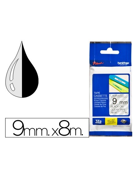 Cinta brother tze121 transparente-negro 9mm...