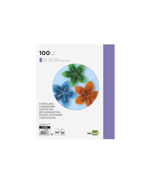 Cartulina liderpapel a4 180g/m2 lila paquete de 100 hojas
