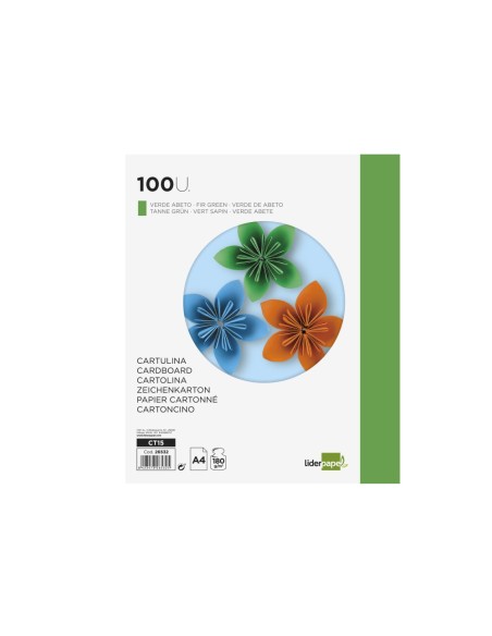 Cartulina liderpapel a4 180g/m2 verde abeto...