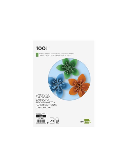 Cartulina liderpapel a4 180g/m2 verde abeto...