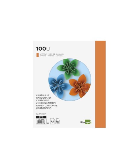 Cartulina liderpapel a4 180g/m2 naranja fuerte...