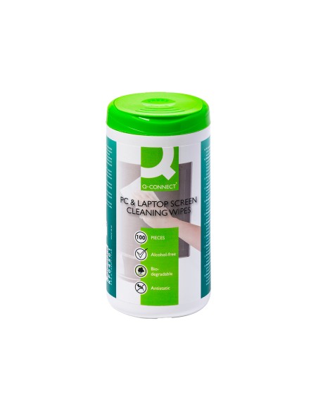 Toallitas q-connect limpiadora de pantallas y teclados bote de 100 unidades