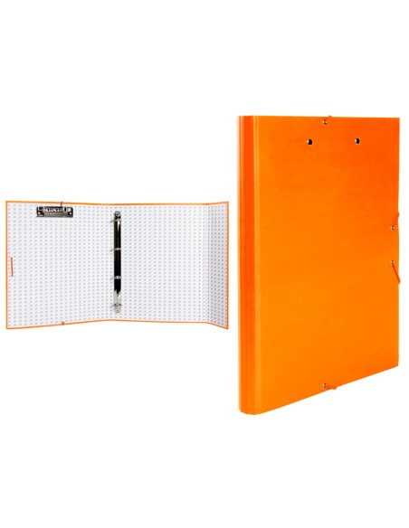 Carpeta de 4 anillas 25mm redondas liderpapel folio carton forrado paper coat naranja con miniclip y solapas