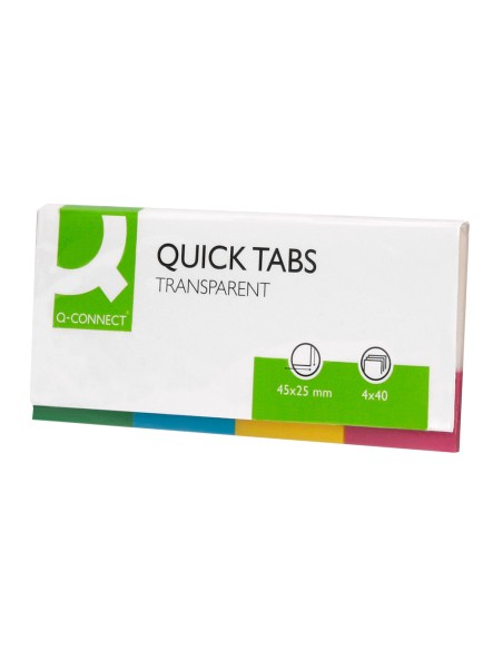 Banderitas separadoras q-connect 25x45 mm transparentes y color pack de 4 con 40 hojas