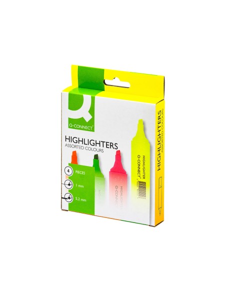 Rotulador q-connect fluorescente surtido caja de 4 unidades colores surtidos