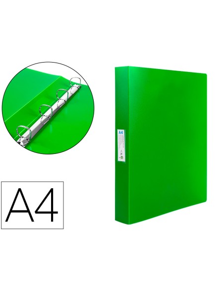 Carpeta liderpapel 4 anillas 25 mm mixtas 43433 polipropileno din a4 verde translucido