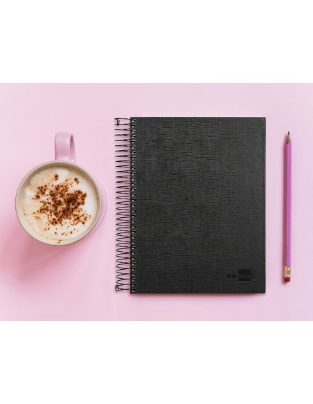 Cuaderno espiral liderpapel a5 micro papercoat tapa forrada 140h 75 gr cuadro5mm 5 bandas 6 taladros negro