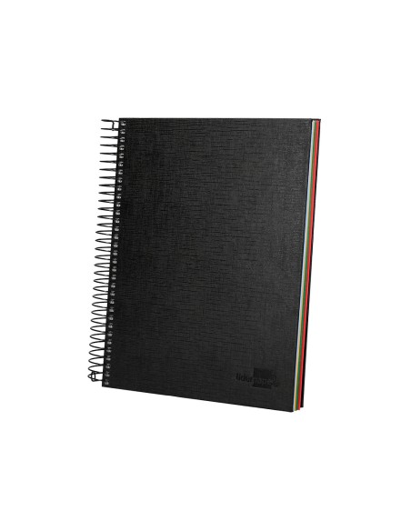 Cuaderno espiral liderpapel a5 micro papercoat tapa forrada 140h 75 gr cuadro5mm 5 bandas 6 taladros negro