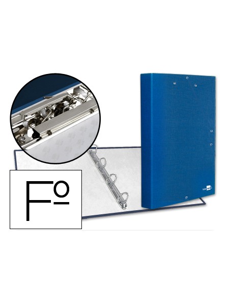 Carpeta de 4 anillas 25mm redondas liderpapel folio carton forrado paper coat azul con miniclip y solapas
